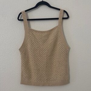 J. Crew Basket Stitch Sweater Tank Crochet Buff Clay Tan Neutral Size L/XL Boho